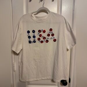 New Rareraw L pp23 White USA sequin bling Graphic Tee shirt top